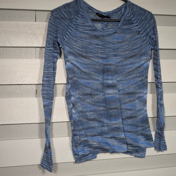 Rag & Bone Jean Long Sleeve Sheer Mesh Shirt XS *Damaged multi tonal blue stripe - Picture 4 of 12